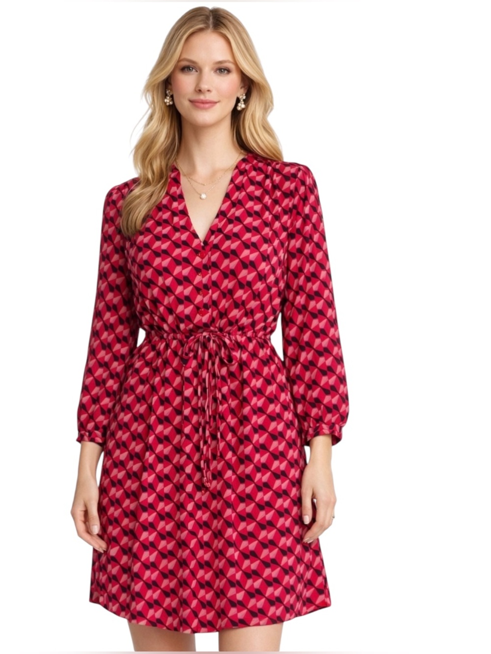 Kate Spade Silk Blend Geometric Print Tie Waist Dress